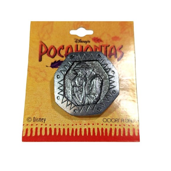 1995 Disney Pocahontas John Smith Silver Color Metal Pin Brooch Ooops A Daisy - Picture 2 of 3